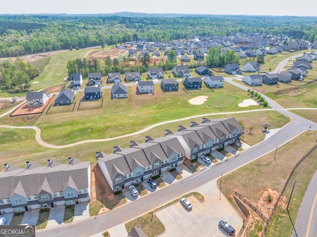bird's eye view featuring a residential view and view of golf course