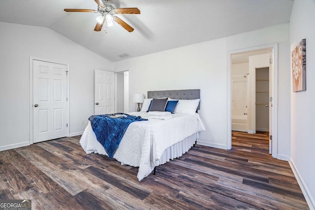 694 Austin Rd, Newnan, GA 30263 - bedroom featuring wood finished floors, lofted ceiling, and ceiling fan