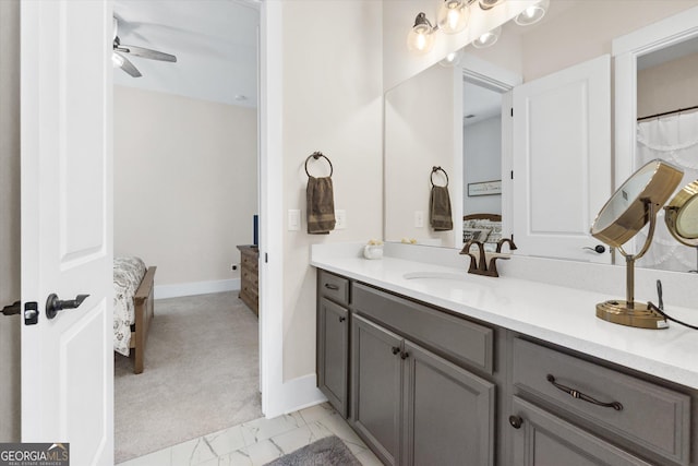 432 Horizon Trl, Canton, GA 30114 - ensuite bathroom featuring vanity, ceiling fan, baseboards, and marble finish floors
