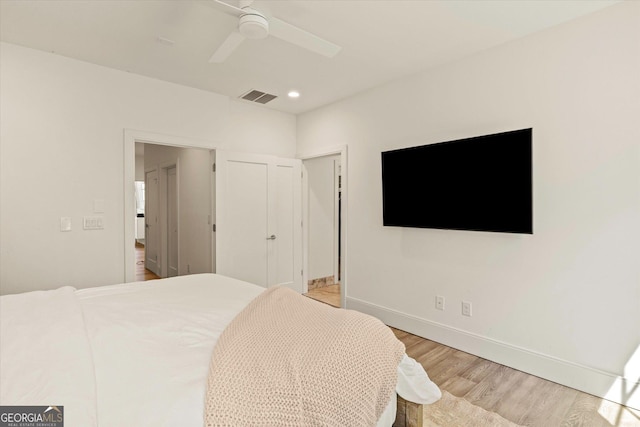 1337 Grey Fox Ct NE Unit 7, Atlanta, GA 30306 - bedroom featuring light wood finished floors, a ceiling fan, visible vents, baseboards, and recessed lighting