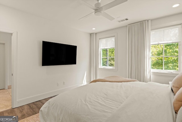 1337 Grey Fox Ct NE Unit 7, Atlanta, GA 30306 - bedroom featuring wood finished floors, visible vents, recessed lighting, ceiling fan, and baseboards