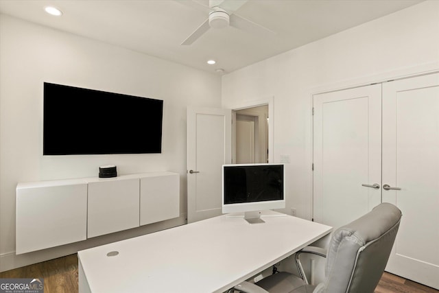 1337 Grey Fox Ct NE Unit 7, Atlanta, GA 30306 - office featuring ceiling fan, dark wood-type flooring, and recessed lighting
