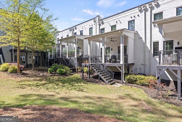 1337 Grey Fox Ct NE Unit 7, Atlanta, GA 30306 - back of house with a lawn, stairs, brick siding, and ceiling fan