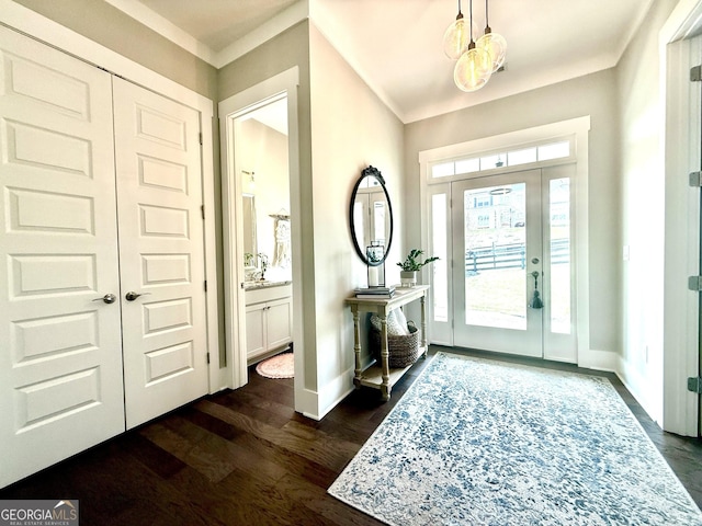 305 Red Gate Ln, Canton, GA 30115 - entrance foyer with dark wood-style floors and baseboards