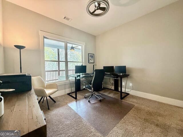 305 Red Gate Ln, Canton, GA 30115 - office space featuring carpet flooring, visible vents, baseboards, and a ceiling fan