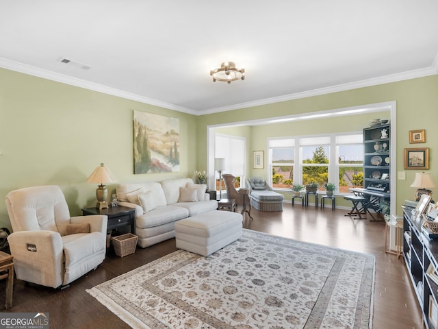 717 Bay Skipper Ct, Griffin, GA 30223 - living area featuring ornamental molding and dark wood-style floors