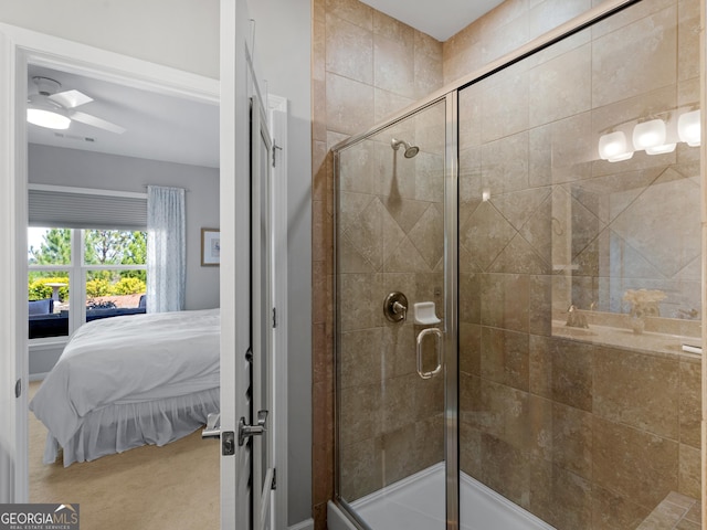 717 Bay Skipper Ct, Griffin, GA 30223 - full bath with ensuite bath, a stall shower, and a ceiling fan
