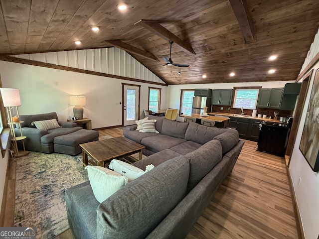 2380 Murphy Hwy, Mineral Bluff, GA 30559 - living area featuring wooden ceiling, light wood-style flooring, vaulted ceiling, baseboards, and recessed lighting