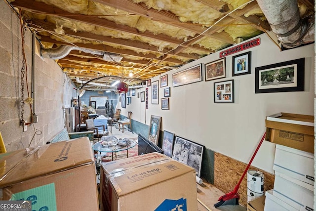 unfinished basement with concrete block wall