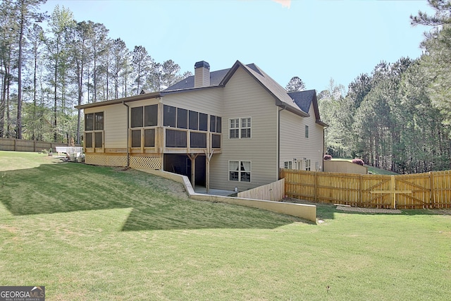 53 Gordon Manor Ct, Senoia, GA 30276 - rear view of property with a sunroom and a chimney