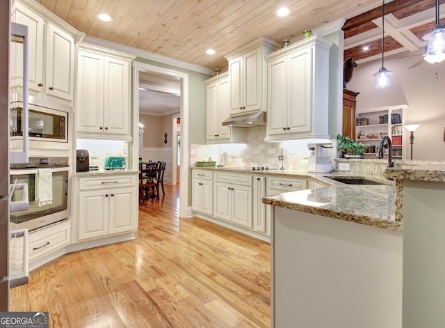 53 Gordon Manor Ct, Senoia, GA 30276 - kitchen with appliances with stainless steel finishes, recessed lighting, ornamental molding, under cabinet range hood, and decorative backsplash