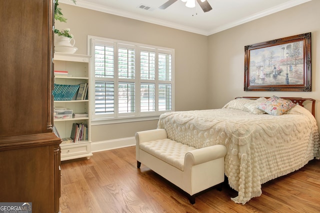 53 Gordon Manor Ct, Senoia, GA 30276 - bedroom featuring wood finished floors, ornamental molding, and a ceiling fan