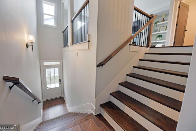 1494 Addison Pl, Decatur, GA 30033 - entrance foyer with stairway, wood finished floors, and baseboards