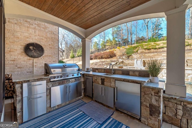 view of patio / terrace with grilling area, area for grilling, and a sink