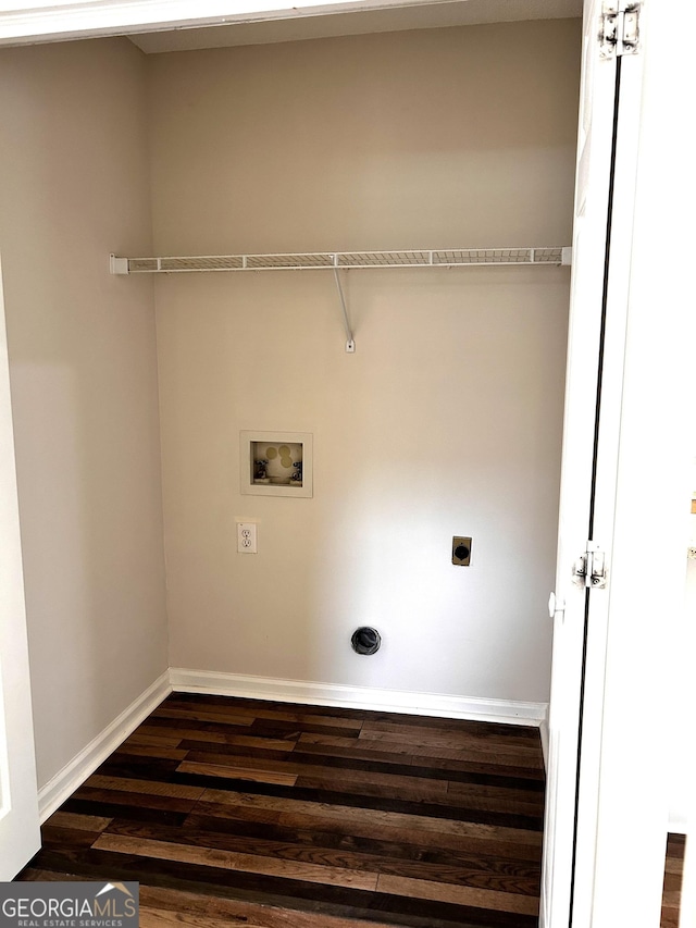1864 Drew Cir, Austell, GA 30168 - laundry room featuring electric dryer hookup, dark wood-style flooring, and washer hookup