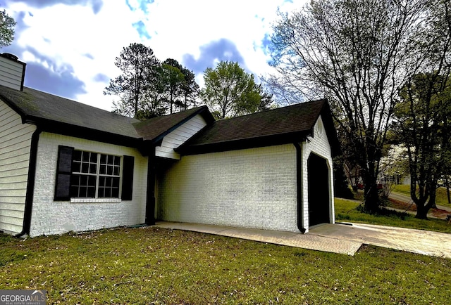 1864 Drew Cir, Austell, GA 30168 - view of side of property with brick siding, a lawn, a chimney, and a shingled roof