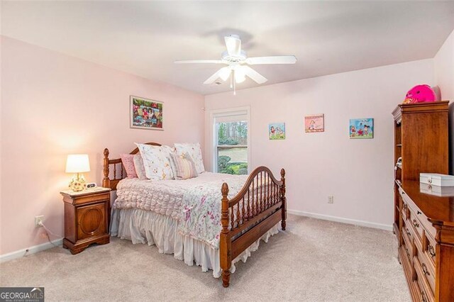 1190 Mosspointe Dr, Roswell, GA 30075 - bedroom featuring light carpet, baseboards, and ceiling fan