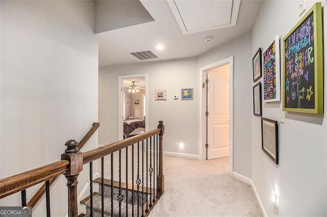 1190 Mosspointe Dr, Roswell, GA 30075 - corridor featuring an upstairs landing, attic access, baseboards, carpet, and recessed lighting
