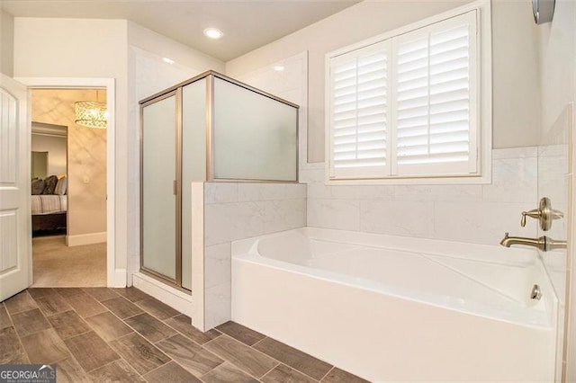 1190 Mosspointe Dr, Roswell, GA 30075 - ensuite bathroom featuring a stall shower, a bath, and recessed lighting