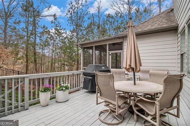 1190 Mosspointe Dr, Roswell, GA 30075 - deck with a sunroom, area for grilling, and outdoor dining space