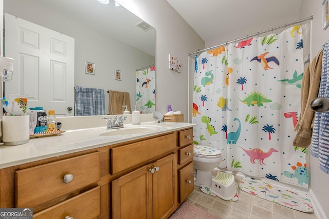 2705 Maple Park Pl Unit 29, Cumming, GA 30041 - bathroom featuring tile patterned floors, toilet, curtained shower, vanity, and visible vents