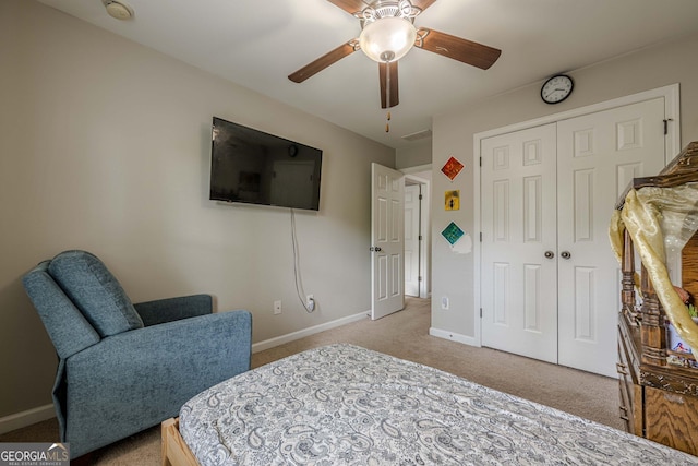 2705 Maple Park Pl Unit 29, Cumming, GA 30041 - bedroom featuring baseboards, a closet, a ceiling fan, and light carpet