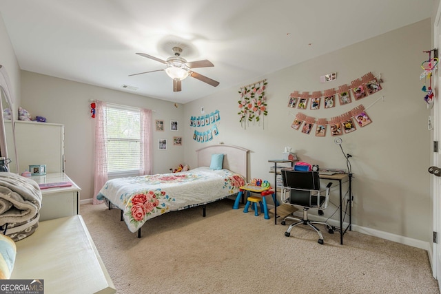 2705 Maple Park Pl Unit 29, Cumming, GA 30041 - bedroom with baseboards, visible vents, carpet, and a ceiling fan