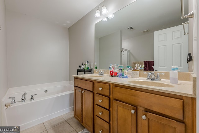 2705 Maple Park Pl Unit 29, Cumming, GA 30041 - full bath with tile patterned flooring, a sink, visible vents, double vanity, and a bath