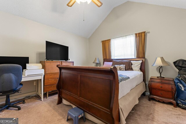 726 Fir Chase, Fairburn, GA 30213 - bedroom featuring ceiling fan, vaulted ceiling, and light colored carpet