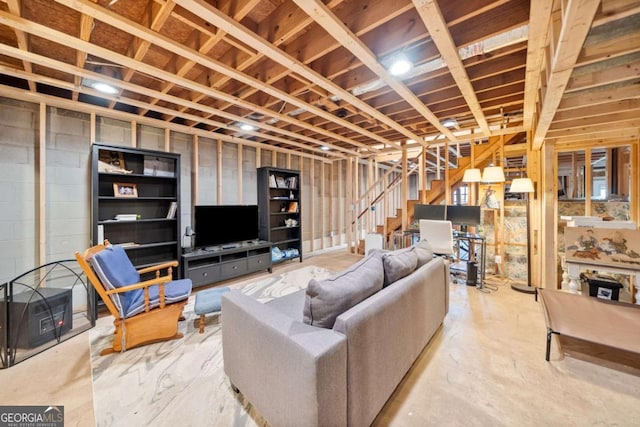6695 Woodstock Rd, Acworth, GA 30102 - living room with stairway