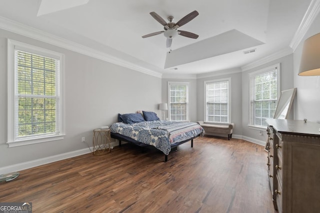 1081 Katherine Ln, Greensboro, GA 30642 - bedroom with baseboards, crown molding, visible vents, ceiling fan, and wood finished floors