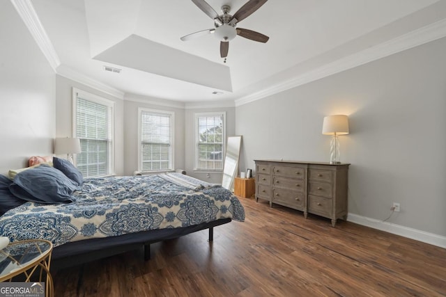 1081 Katherine Ln, Greensboro, GA 30642 - bedroom with a tray ceiling, crown molding, wood finished floors, and visible vents