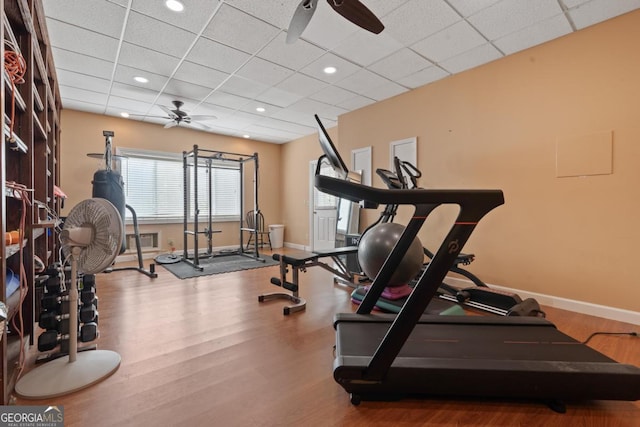 1081 Katherine Ln, Greensboro, GA 30642 - workout room featuring visible vents, baseboards, a ceiling fan, and wood finished floors