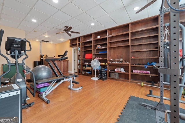 1081 Katherine Ln, Greensboro, GA 30642 - workout area featuring ceiling fan, recessed lighting, and wood finished floors