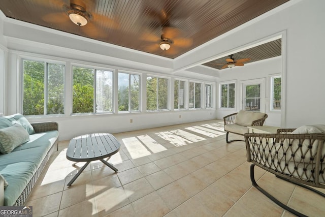 1081 Katherine Ln, Greensboro, GA 30642 - sunroom / solarium featuring a ceiling fan, outdoor lounge area, and tile patterned flooring