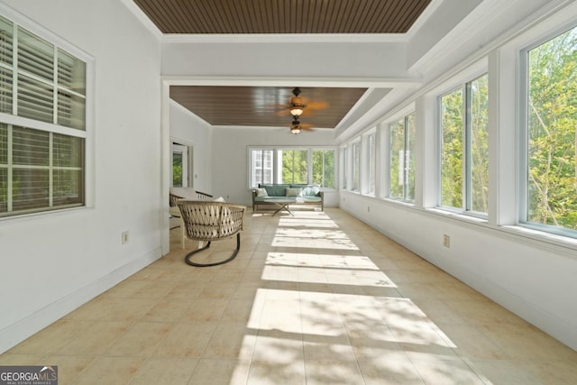 1081 Katherine Ln, Greensboro, GA 30642 - sunroom featuring wooden ceiling, ornamental molding, baseboards, and tile patterned flooring