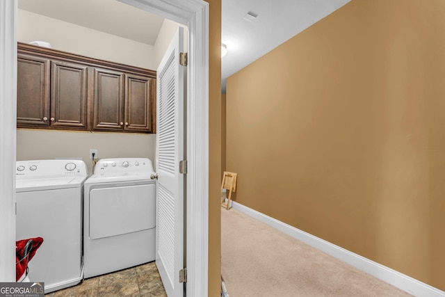 80 Lanier Rdg, Acworth, GA 30101 - washroom with cabinet space, light colored carpet, baseboards, and washer and clothes dryer