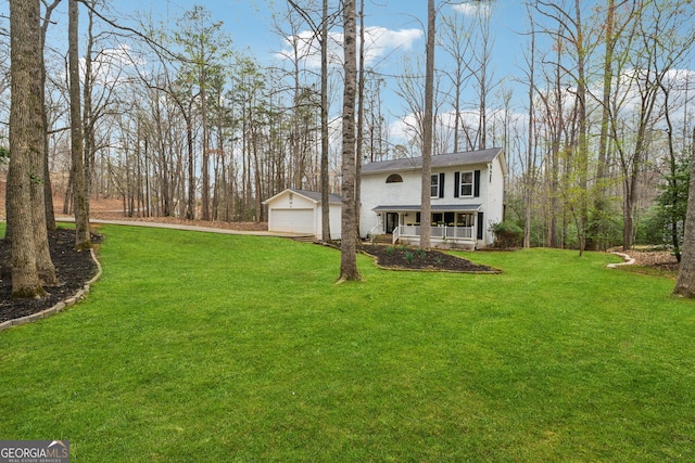 8012 Beachwood Dr, Murrayville, GA 30564 - exterior space with a front yard, a porch, an outdoor structure, and a garage