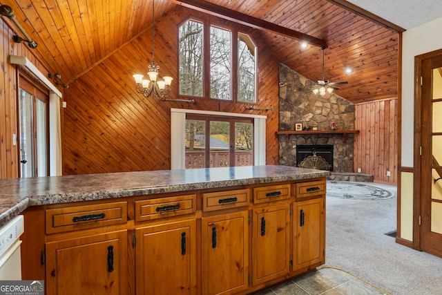 374 W Sugarbush Dr, Sky Valley, GA 30537 - kitchen with wood walls and wooden ceiling