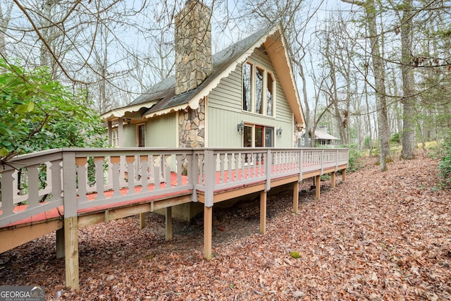 374 W Sugarbush Dr, Sky Valley, GA 30537 - rear view of house featuring a deck and a chimney
