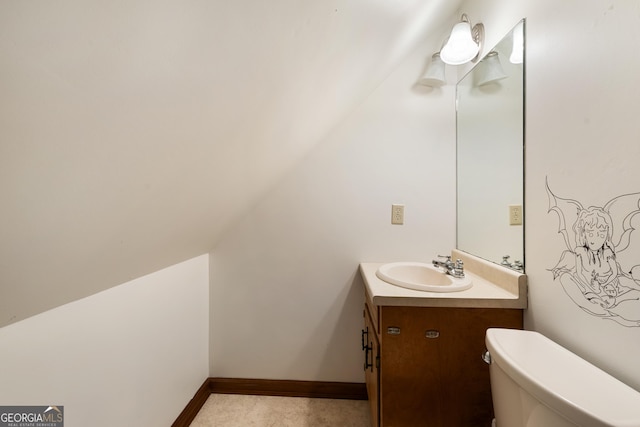 374 W Sugarbush Dr, Sky Valley, GA 30537 - half bath with toilet, vanity, baseboards, and lofted ceiling