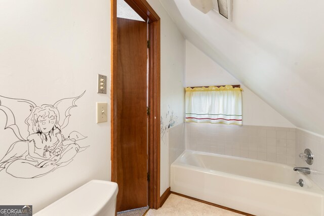 374 W Sugarbush Dr, Sky Valley, GA 30537 - full bathroom featuring toilet, a bath, and lofted ceiling