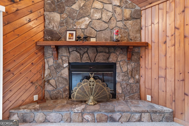 374 W Sugarbush Dr, Sky Valley, GA 30537 - room details featuring wooden walls and a stone fireplace