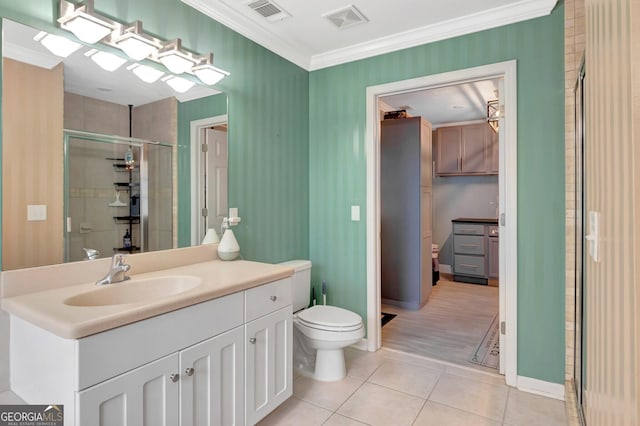 494 Thrash Rd, Lagrange, GA 30241 - full bath with toilet, tile patterned floors, vanity, a shower stall, and crown molding