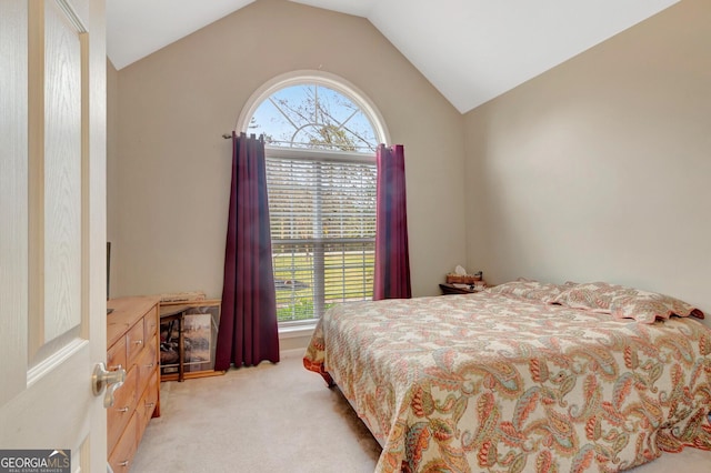 494 Thrash Rd, Lagrange, GA 30241 - bedroom featuring light colored carpet, lofted ceiling, and multiple windows