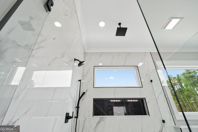 2107 E Maddox Rd, Buford, GA 30519 - full bathroom featuring a marble finish shower