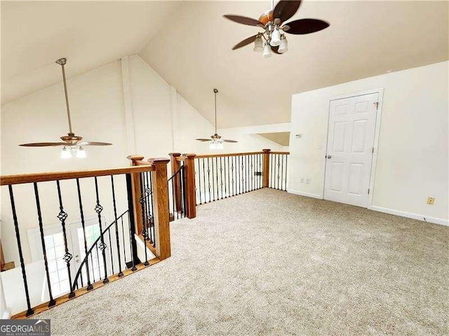 645 Crossbridge Aly, Johns Creek, GA 30022 - interior space with baseboards, a ceiling fan, carpet, and vaulted ceiling