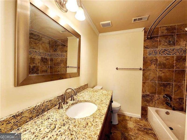 645 Crossbridge Aly, Johns Creek, GA 30022 - bathroom with ornamental molding, visible vents, toilet, and vanity