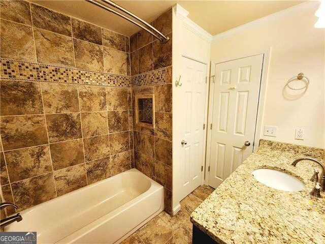 645 Crossbridge Aly, Johns Creek, GA 30022 - full bathroom featuring vanity, shower / bathing tub combination, and crown molding
