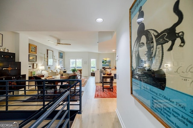 587 Virginia Ave NE Unit 314, Atlanta, GA 30306 - dining room featuring a ceiling fan, baseboards, recessed lighting, and light wood-style flooring